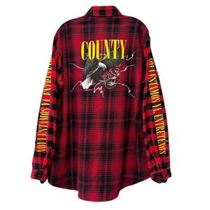 Marcelo‎ Burlon County of Milan Red and Black Plaid Eagle Shirt Flannel Men's L